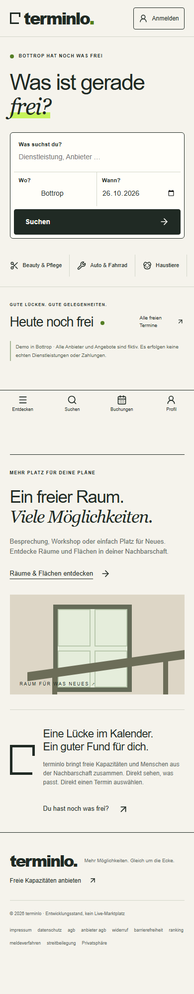 Mobile Terminlo-Ansicht aus der Entwicklung